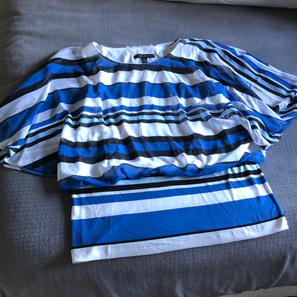 Flutter sleeve striped blouse